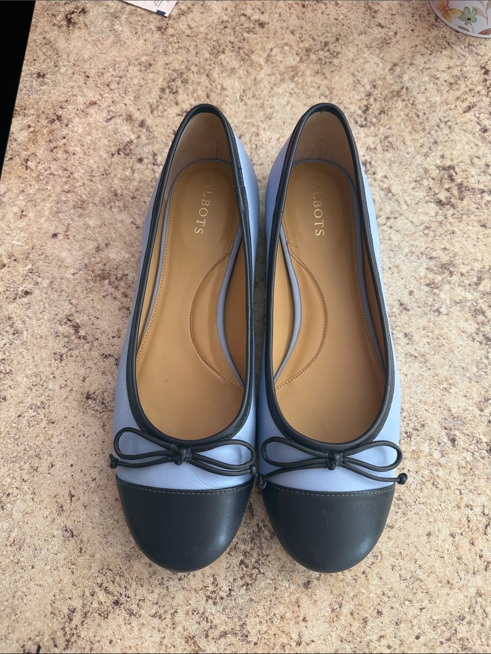 Talbots Light Blue and Black Cap-Toe Ballet Flats